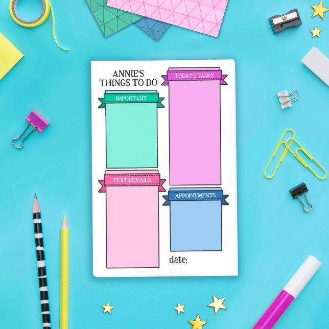Mint Rosa Lila Cute Ribbon Labels Sak to Do Post-it Block (Skapare uppladdad)