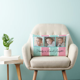 Mint rosa och vit fotokollage, strimlad lumbarkudde