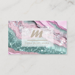 *~* MINT ROSA QR Marble Glam Luxe Initial AP66 Visitkort