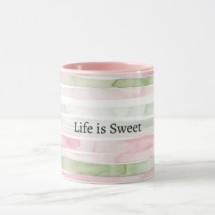 Mint Rosa Ränder Livet är Ljuvligt Mugg
