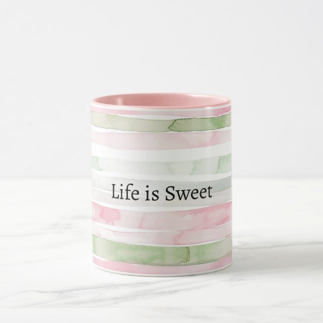 Mint Rosa Ränder Livet är Ljuvligt Mugg (Center)