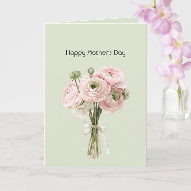 Mint Rosa Ranunculus Blommor Glad mors dag Kort (Orkide)