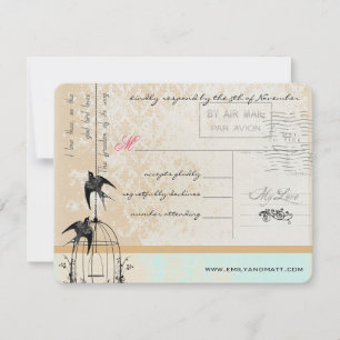 Mint Rosa Rik Guld Damask Birdcage Bröllop OSA Kort