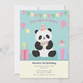 Mint & Rosa söt Panda-design Inbjudningar
