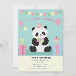 Mint & Rosa söt Panda-design Inbjudningar