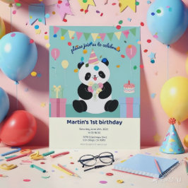 Mint & Rosa söt Panda-design Inbjudningar