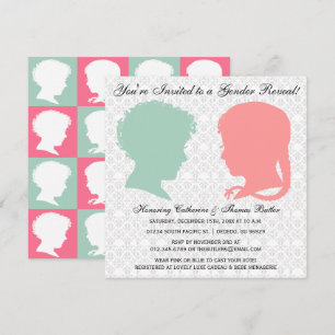 Mint & Rosa Victorian Silhouette Gender Reveal Inbjudningar