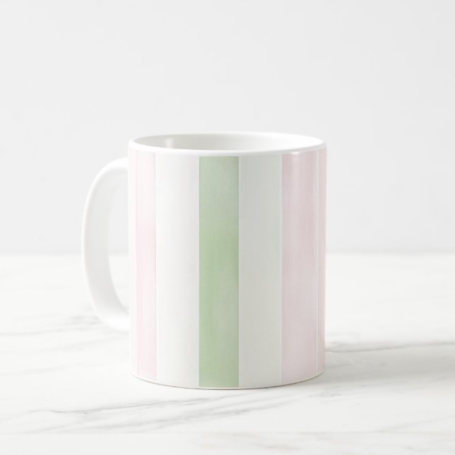 Mint Rosa Vita Ränder Kaffemugg (Framsida vänster)