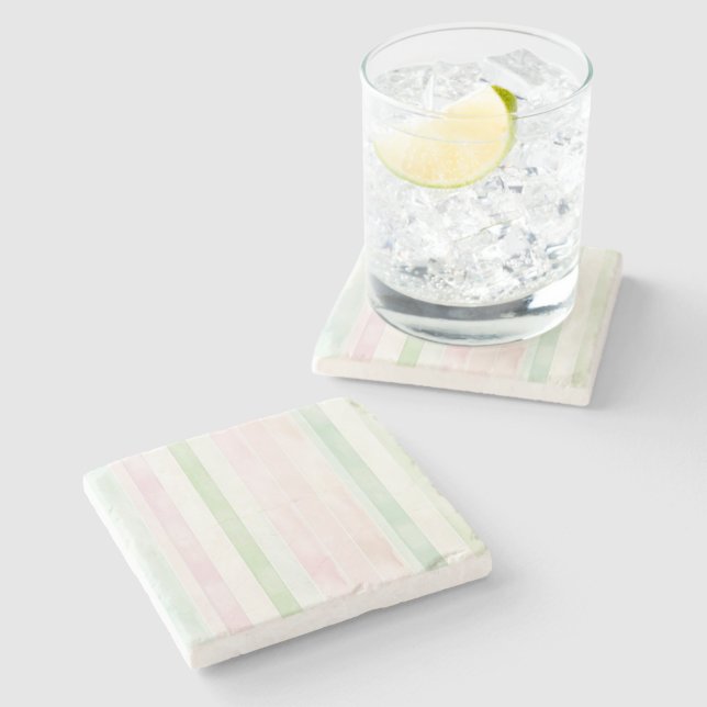 Mint Rosa Vita Ränder Stenunderlägg (Sidan)