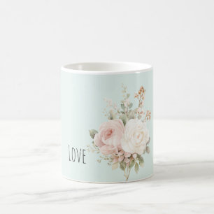 Mint Rosa Vita Rosa Blommor Kaffemugg