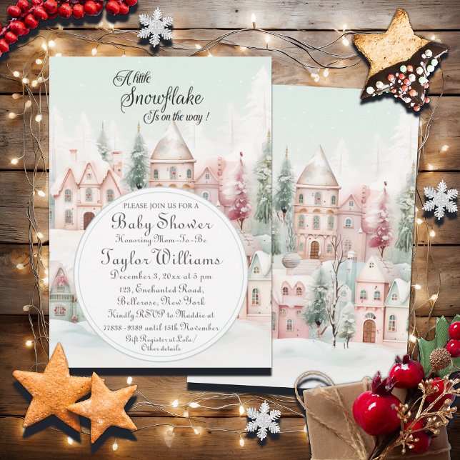 Mint Rosa Watercolor Winter Fairytale Baby Shower Inbjudningar (Skapare uppladdad)