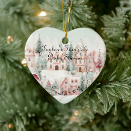 Mint Rosa Watercolor Winter Fairytale Baby Shower Julgransprydnad Keramik