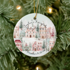 Mint Rosa Watercolor Winter Fairytale Baby Shower Julgransprydnad Keramik