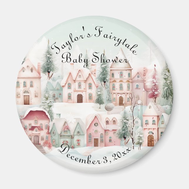 Mint Rosa Watercolor Winter Fairytale Baby Shower Magnet (Framsidan)