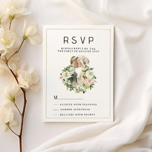 Mint rosa white-blommigt par fotoinbjudan till OSA Inbjudningar