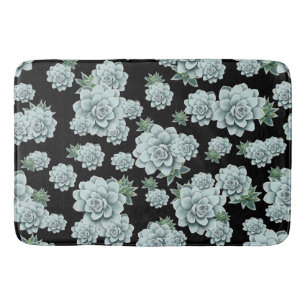 Mint Rosette Succulents Upprepa utskrift på svart Badrumsmatta