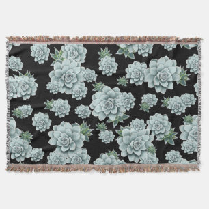 Mint Rosette Succulents Upprepa utskrift på svart Filt