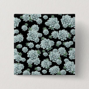 Mint Rosette Succulents Upprepa utskrift på svart Knapp