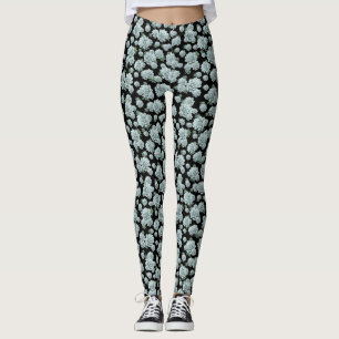 Mint Rosette Succulents Upprepa utskrift på svart Leggings
