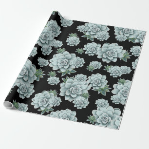 Mint Rosette Succulents Upprepa utskrift på svart Presentpapper