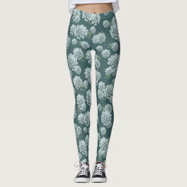 Mint Rosette Succulents Upprepa utskriften på Grön Leggings