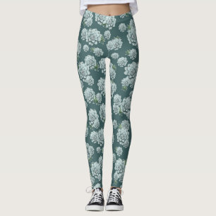 Mint Rosette Succulents Upprepa utskriften på Grön Leggings
