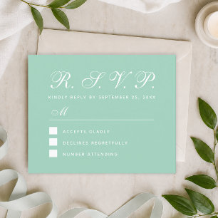 Mint RSVP Budget Grön Vit Bröllops Svarskort