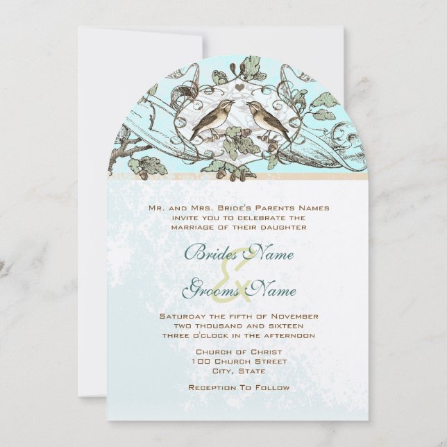 Mint Rustic Love Bird Wedding bjudande Inbjudningar (Baksida)