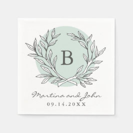 Mint Rustic Monogram Papper utandningslucka Napkin Pappersservett