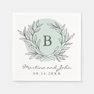 Mint Rustic Monogram Papper utandningslucka Napkin Pappersservett