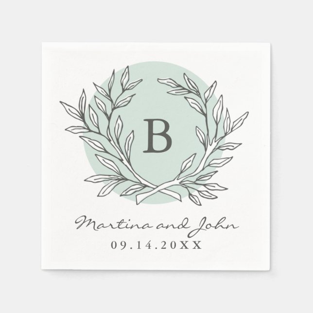 Mint Rustic Monogram Papper utandningslucka Napkin Pappersservett (Framsidan)