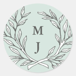 Mint Rustic Monogram utandningsetikett Runt Klistermärke