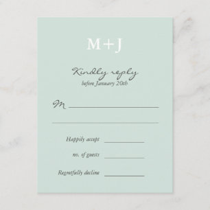 Mint Rustic Monogram WAN Bröllop OSA Response Kort