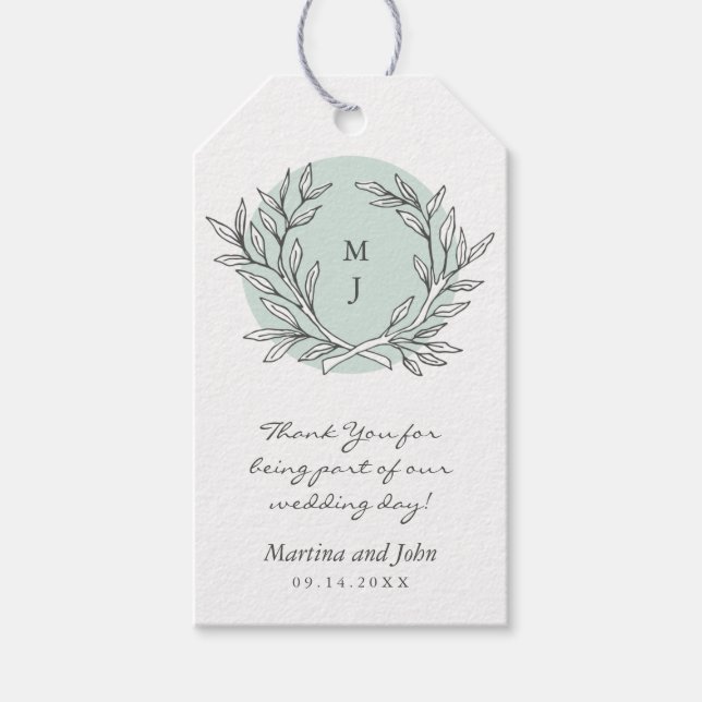Mint Rustic Monogram WandeWedding Favor Märkre Presentetikett (Framsidan)