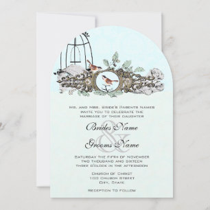 Mint Rustic Romantic Love Bird Birdcage Oak Träd Inbjudningar