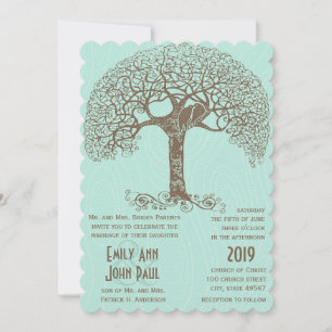 Mint Rustic Romantic Love Bird Swirly Träd Inbjudningar