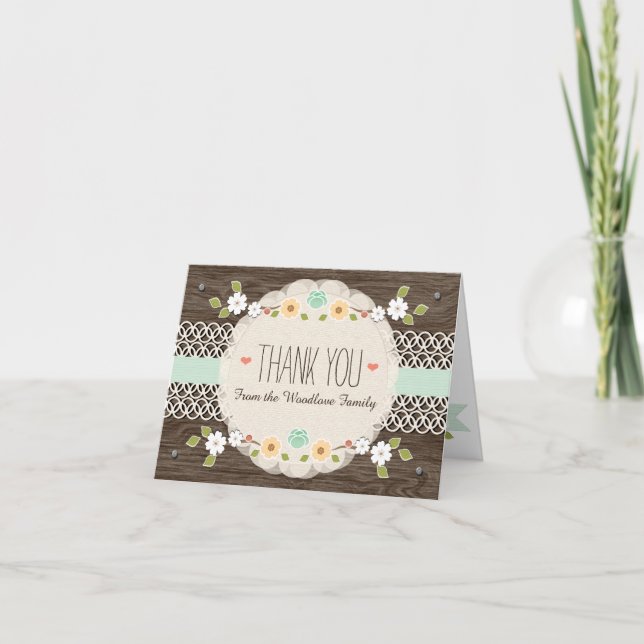 MINT RUSTISK BLOMMIGT BOHO BABY SHOWER TACK DU CAR KORT (Framsida)