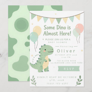 Mint Sage Grön Bebis Shower Dino Inbjudningar