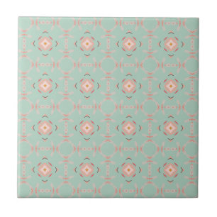 Mint Sage och Peach Modern Blommigt Sömlös Kakelplatta