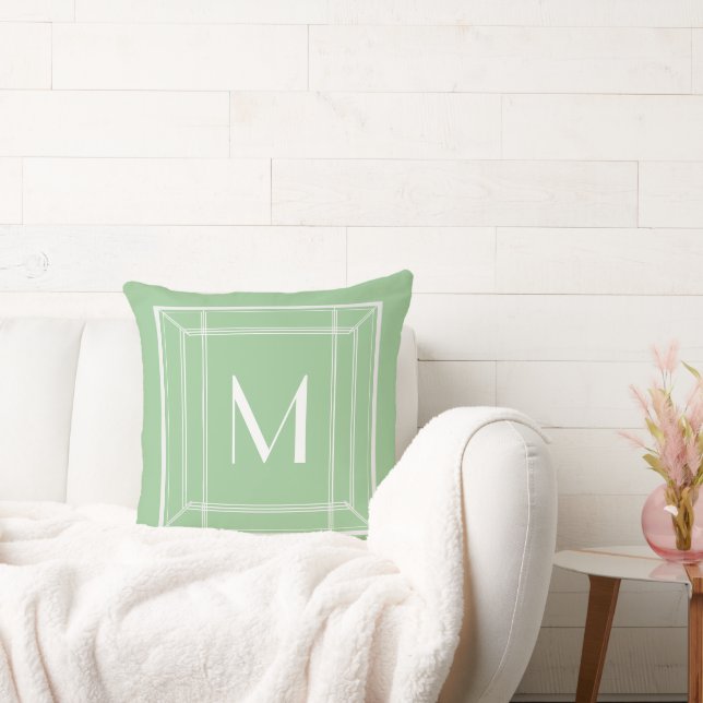 Mint Sage och White Monogram Kudde (Soffa)