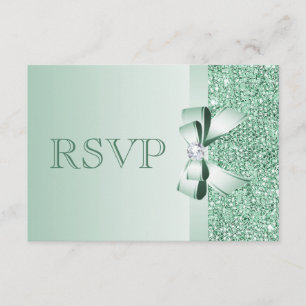 Mint Sequins, Bow & Diamond OSA Bröllop Kort