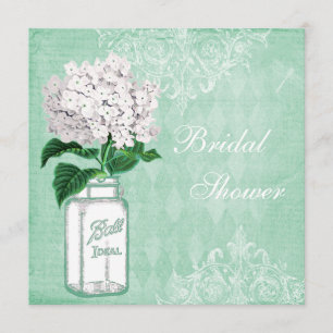 Mint Shabby chic Burk och Hydrangea-Möhippa Inbjudningar