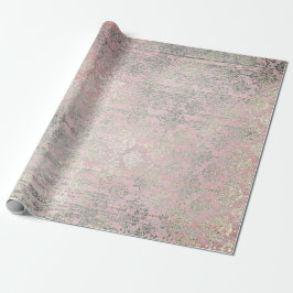 Mint Silver Foxier Rosa  Damask Wood Rustic Presentpapper