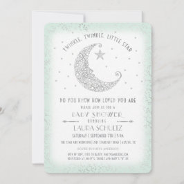 Mint Silver Glitter Lille Stjärna Barnkalas Inbjudningar