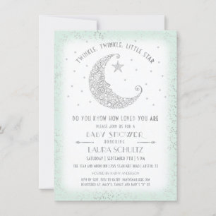 Mint Silver Glitter Lille Stjärna Barnkalas Inbjudningar