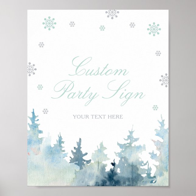 Mint & Silver Vinter Värld Anpassad Festskylt Poster (Framsidan)