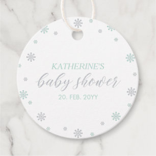 Mint & Silver Vinter Värld Bebis Babyshower Gåvor Etiketter