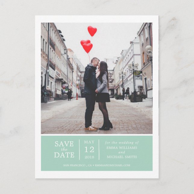 Mint Simple & Modern Photo Save Date Meddelande Vykort (Framsida)
