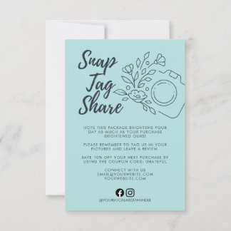 Mint Snap Tag Share Business Thank You Card Tack Kort