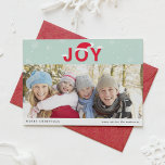 Mint Snö Joy Helgdag Photo Flat Card Julkort<br><div class="desc">Ett modernt helgdag-fotokort med snöflingor,  jultomat och modern kalligrafi i rött,  mynta och vitt. Det här fotokortet ingår i en helgdag-uppsättning.</div>